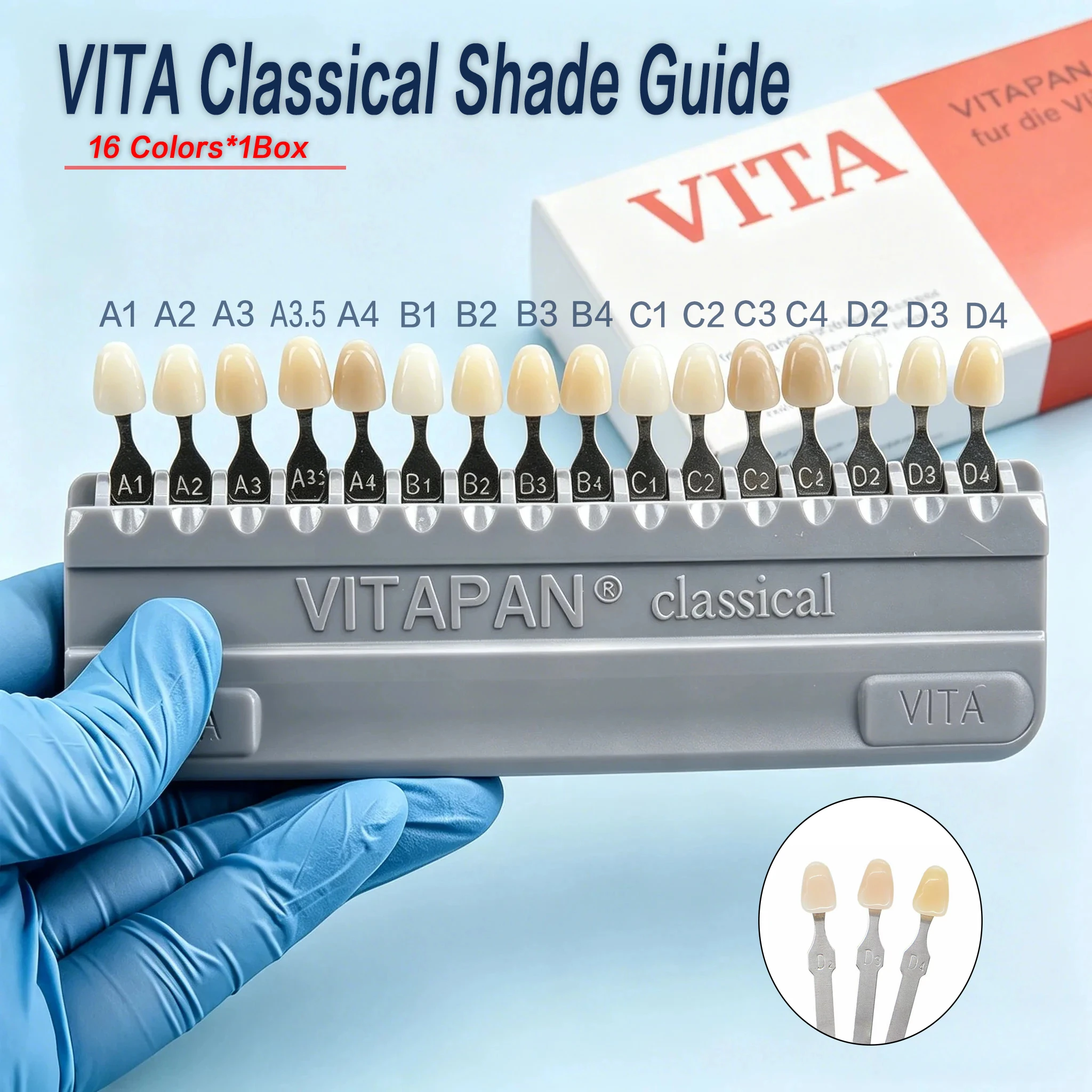 

VITA Classical 16 Colors Shade Guide Dentistry Tooth Color Selection Teaching Whiting Porcelain Model Colorimetric Plate Tools