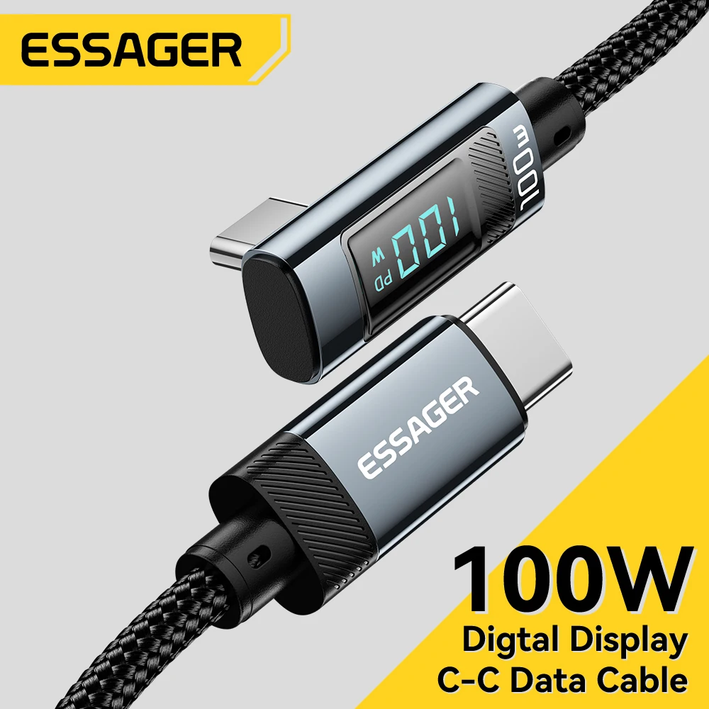 Image of Essager PD100W USB C auf Typ C Kabel Schnellladekabel 90-Grad-Winkel mit Display für iPhone 15 Huawei Samsung MacBook Pro
