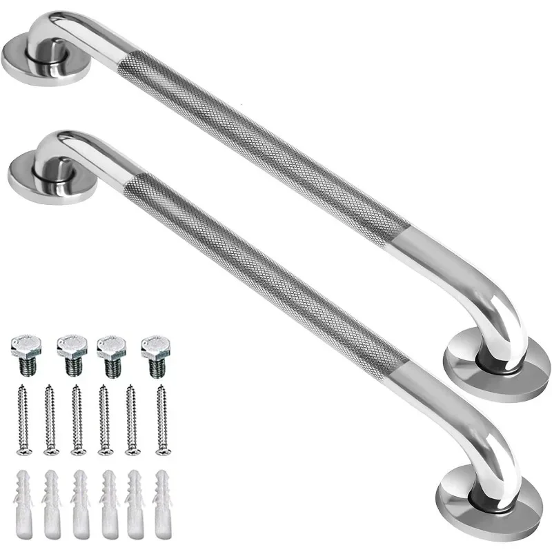 2 Pack 24 Inch Anti Slip Shower Grab Bar Handles, ZUEXT Chrome Stainless Steel Knurled Bathroom Balance Bar