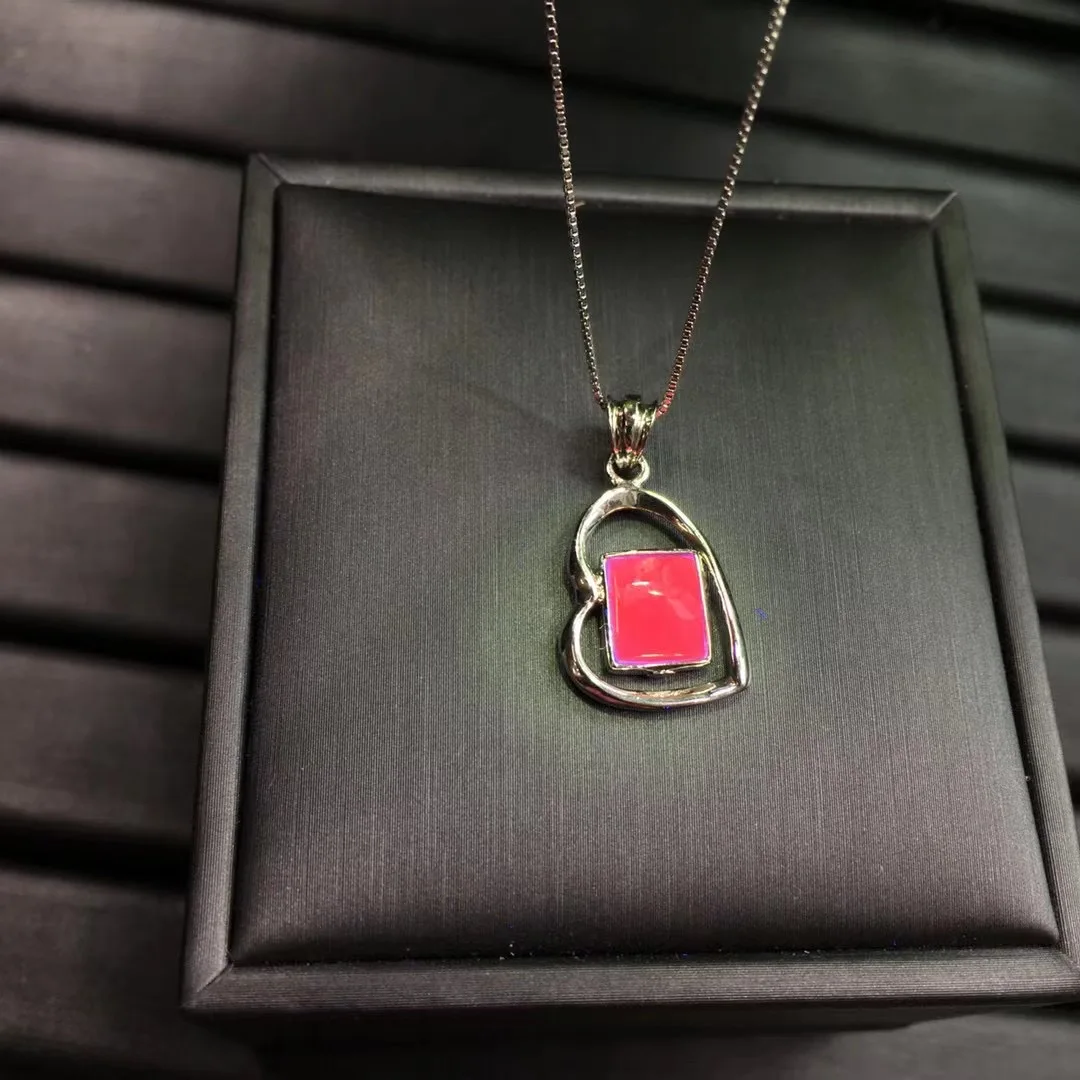 

1 Pc Fengbaowu Natural Ruby Pendant Square Shape 925 Sterling Silver Heart Reiki Healing Stone Jewelry Gift For Women