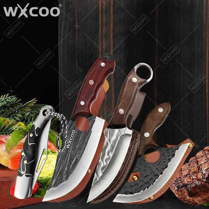Faca de Açougueiro Forjada à Mão WXCOO (1 a 6 Peças) - Cutelo de Cozinha para Carne, Frutas, Legumes e Churrasco
