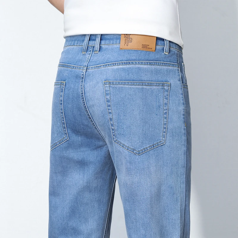 

Мужские эластичные прямые удобные повседневные джинсовые длинные брюки, весна-лето, новые деловые джинсы синего и серого цвета, классический стиль, мужские