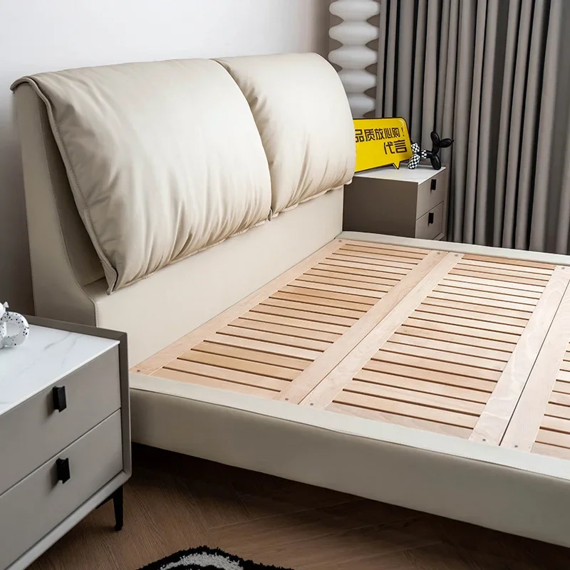 Baby elephant ear bed leather bed first layer cowhide Italian minimalist double master bedroom queen bed household wedding