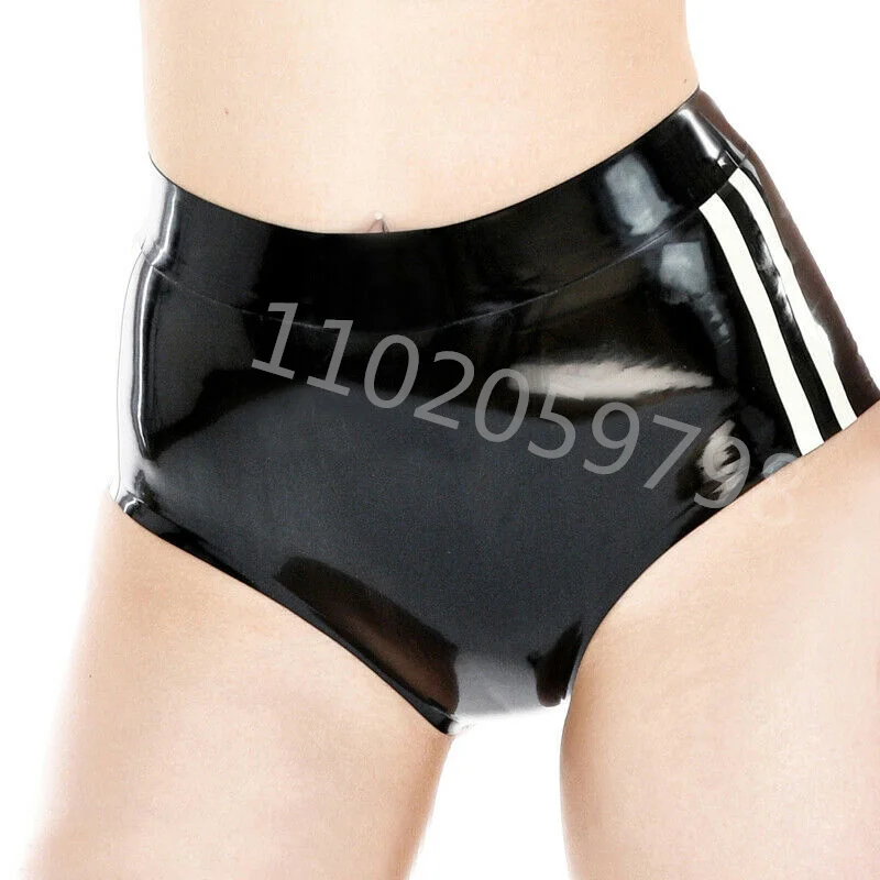 Hot Handmade Latex Underwear Sexy Women Latex Briefs with White trim Black Women Latex Panties Fetish Rubber Tights Shorts