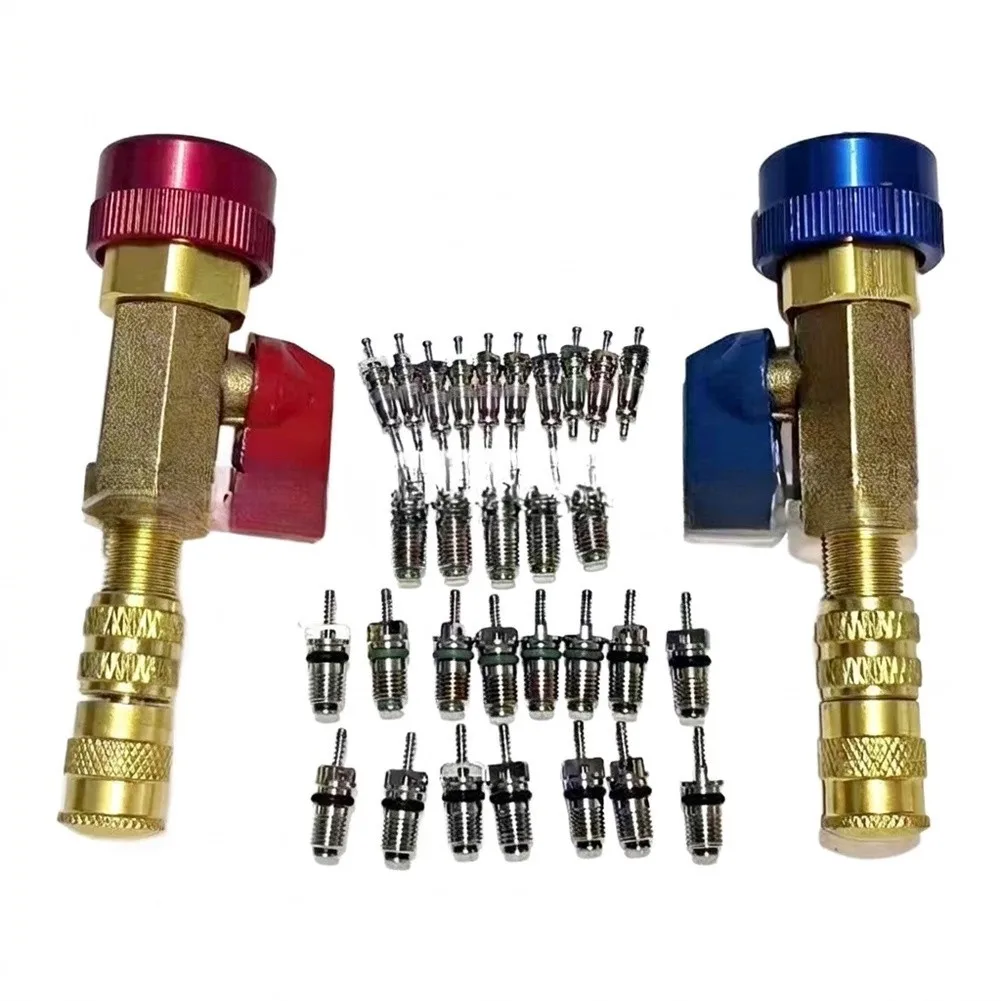 For R134a AC Valve Core Removal Tool Kit with 10 Valve Cores and Dual Pressure Wrenches for Automotive Air Conditioning