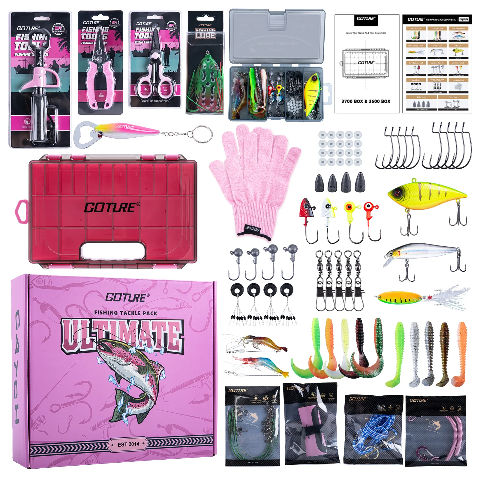 

Набор рыболовных принадлежностей Goture: коробка для снастей с рыболовными крючками, грузилами, бусинами и другими аксессуарами.