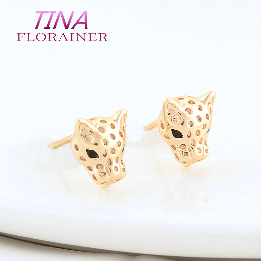 6PCS 7.5*9MM 24K Gold Color Brass with Zircon Leopard Shape Stud Earrings Pins Jewelry Making Supplies Diy Findings Accessories