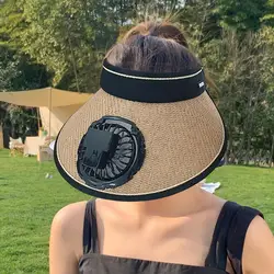 Sun Hat with Fan Wide Brim Headband Design Men Women Foldable Sun Hat Rechargeable Rotating Fan Empty Top Hat