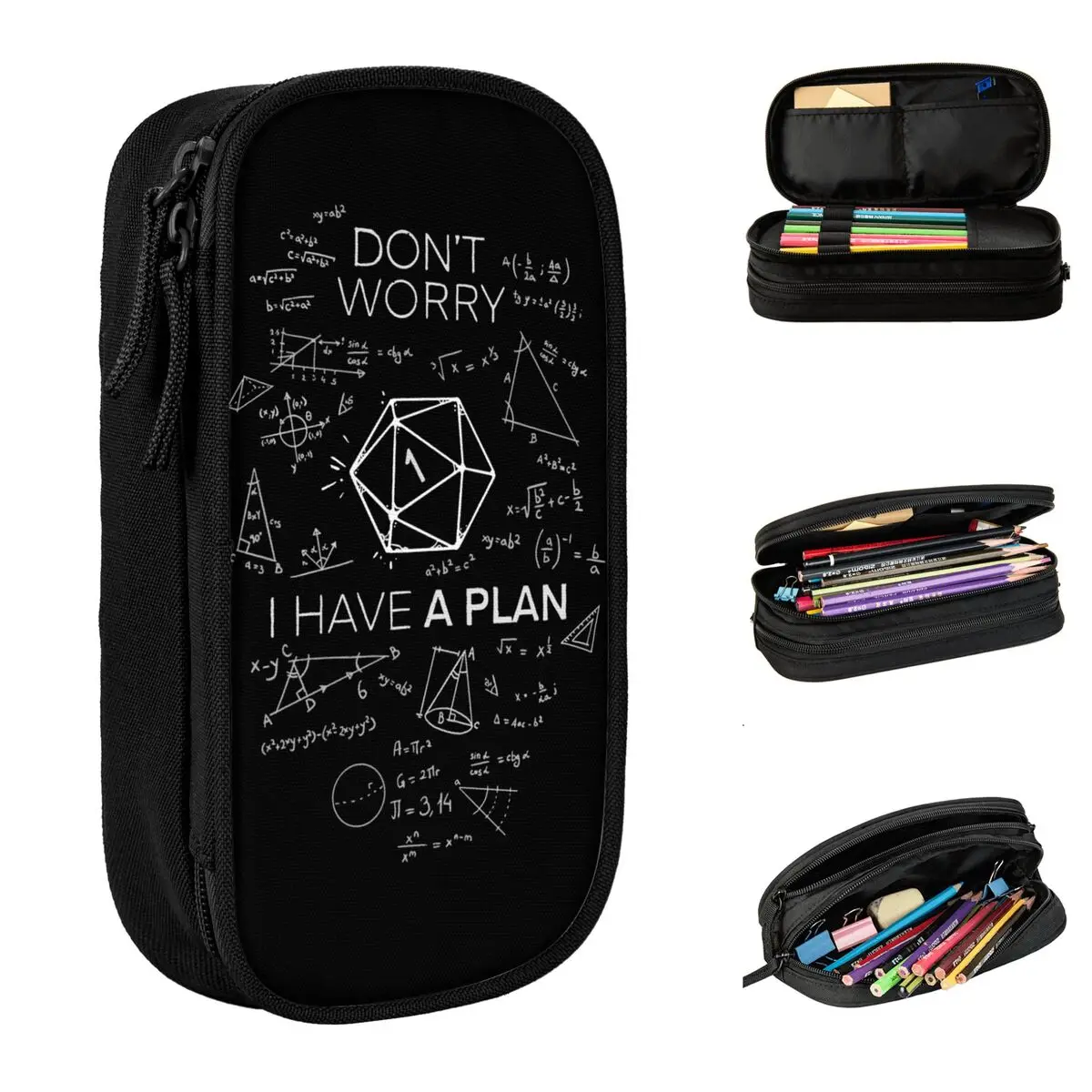 Fashion I Have A Plan Pencil Case Dungeon Dragon Pencil Box Pen Holder for Girls Boys Big Capacity Bag Supplies Stationery