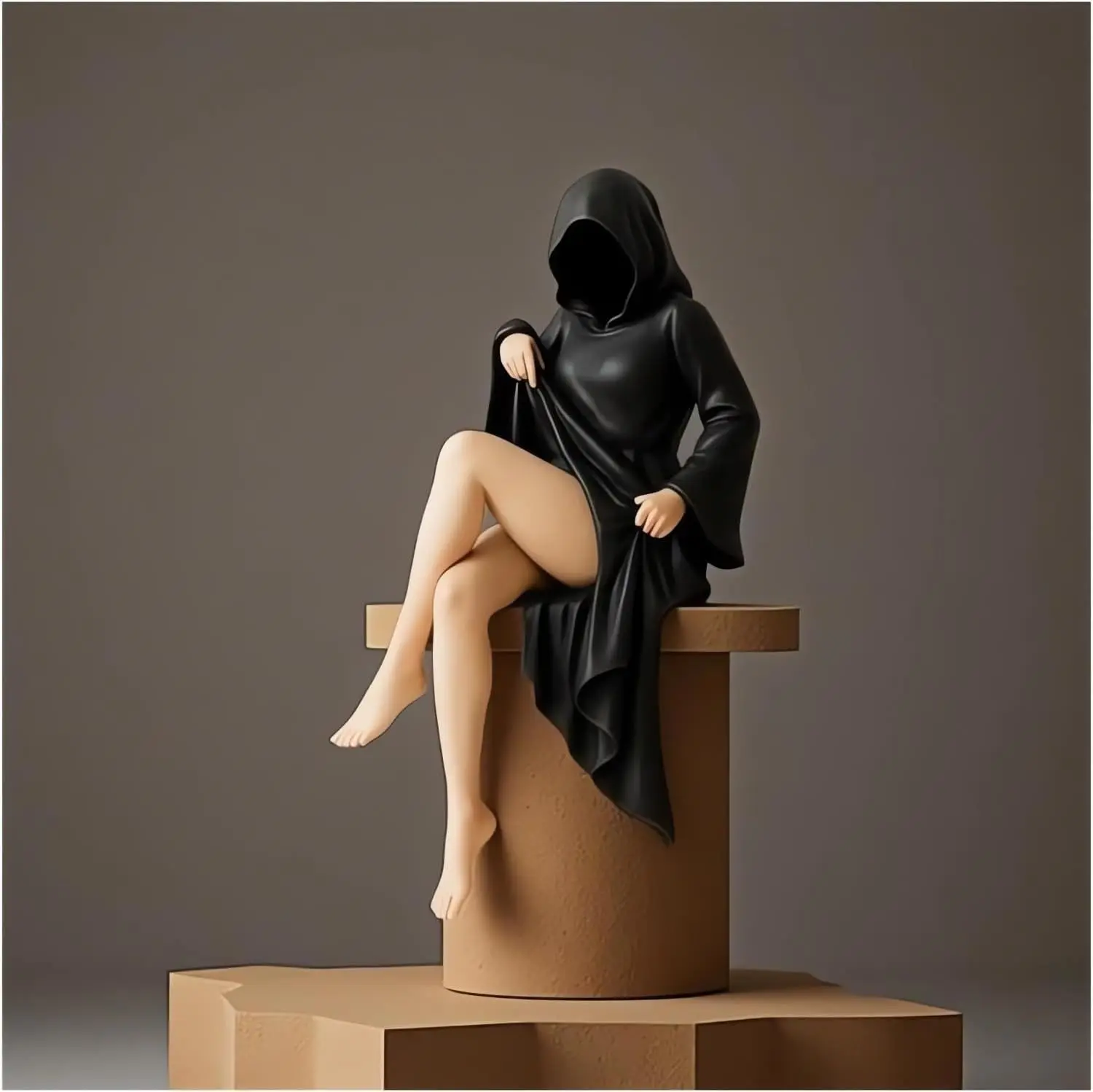 

Gothic Mysterious Statue Death Black Robe Queen Figure Bookshelf Sculpture 3D Printed Spooky Sitting Statues Desktop Ornaments