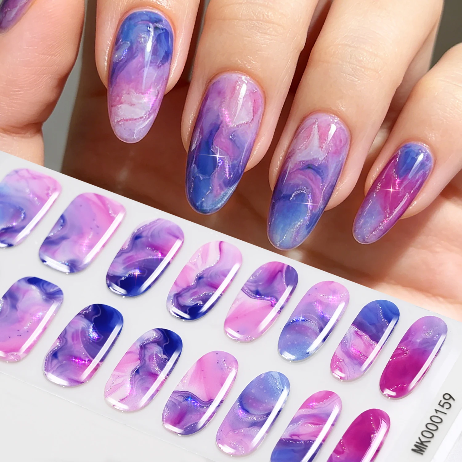 16 Tipps für Aquarell-Smudge-UV-Nagellackstreifen, Backfreie 3D-Glitzer-Marmor-Vollabdeckungs-Nagelstreifen, Selbstklebende Maniküre-Aufkleber – Detail 8