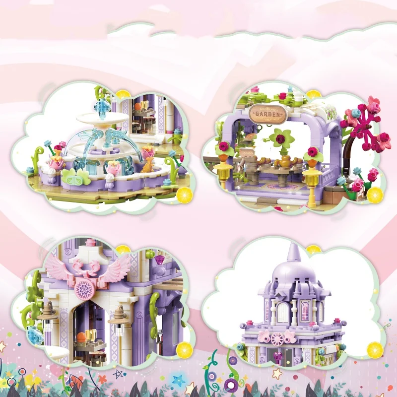 City Street Parks Building Blocks Set Girl Princess Castle Carriage Carousel Parade Floats City Bricks Children Toy Model Gift