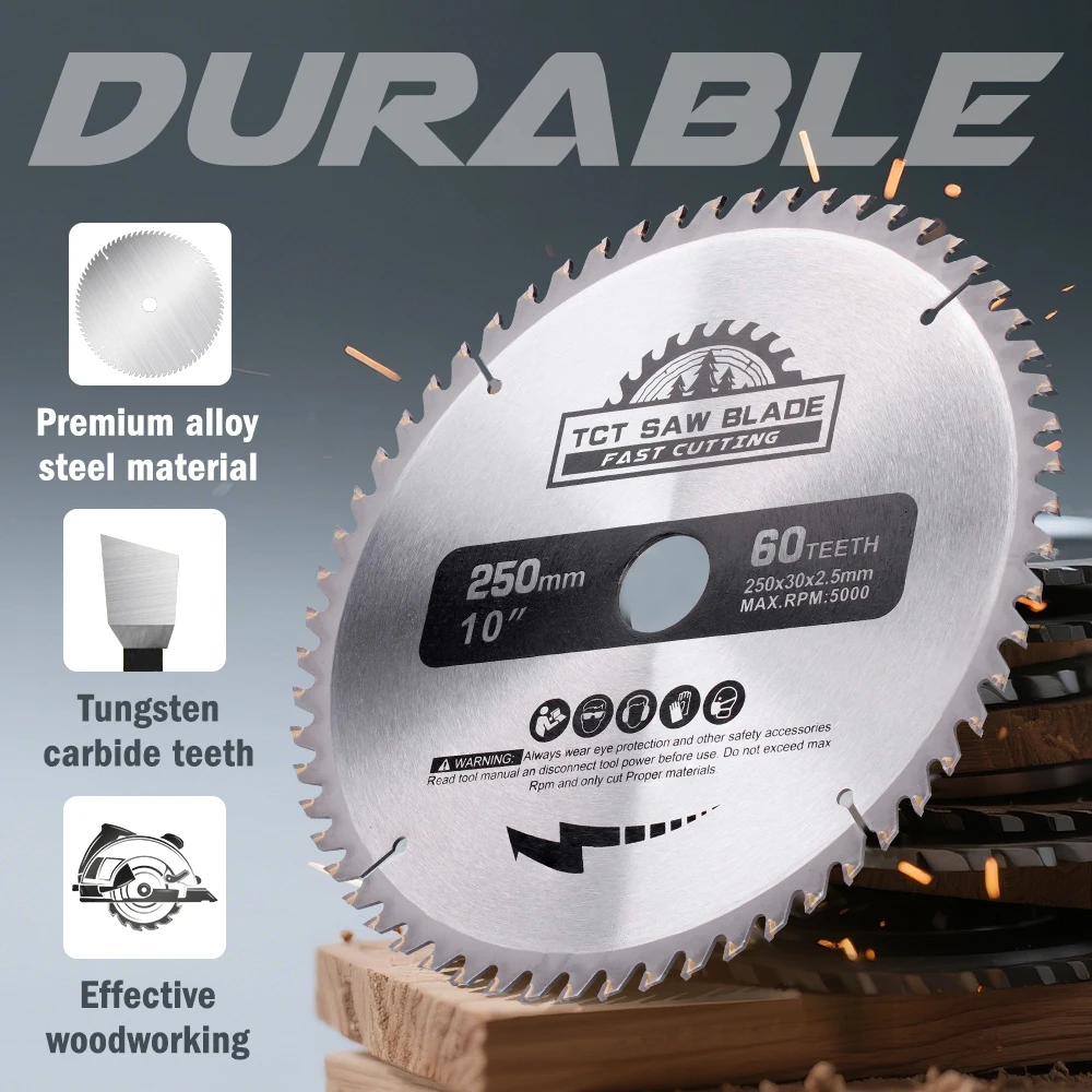 XCAN-hoja de sierra Circular de 10 ", 250mm, hoja de sierra de carburo TCT, disco de corte de madera de 30mm, herramientas de corte 40/48/60/80T