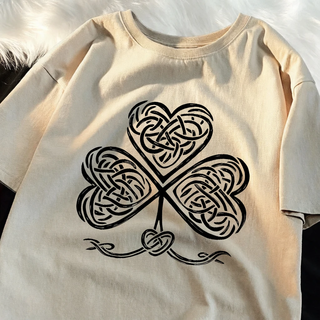 Keltischer Knoten Kleeblatt Gold-Print Herren T-Shirt – Lässiges, lockeres Baumwoll-Sportshirt im Hip-Hop-Stil für den Alltag, Übergröße, Sommer-T-Shirt