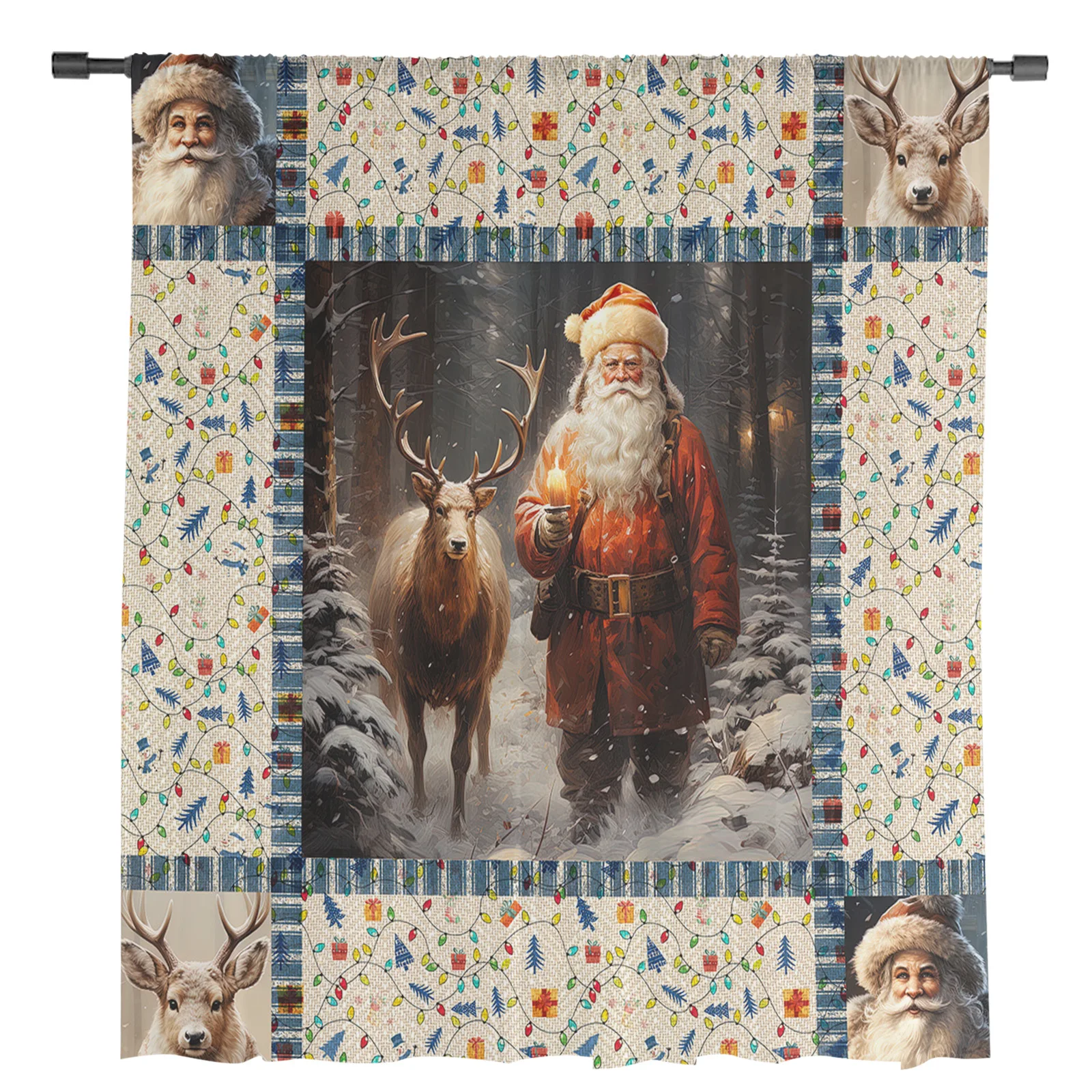 Christmas Santa Claus Deer Snowflakes Window Tulle Curtains for Living Room Kitchen Christmas Home Decor Sheer Voile Curtains