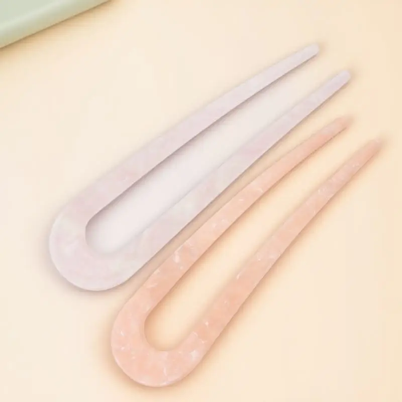 2Pcs Premium U-Shaped Hair Pins for Wedding Party Bridal Updo Elegant Daily Wear Fashionable Hair Accessories with Glossy Pink