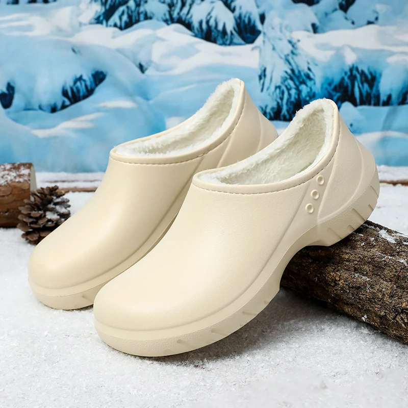 New Autumn and Winter Chef Shoes for Men, Kitchen-Specific, Hotel Waterproof, Non-Slip, Oil-Proof, Soft-Soled, Slip-On, Warm Shoes