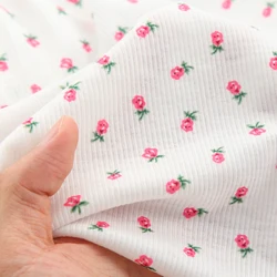 140x45cm Small Fresh Flowers Elastic 2X2 Knitted Rib Fabric For Spring Summer Dress Shirt Clothing Handmade DIY Cloth TJ8588