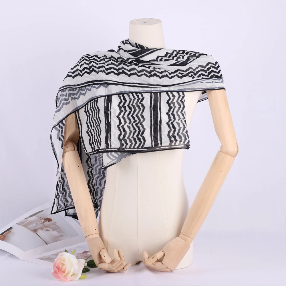 RIMAIRE Palestinian New Chiffon Long Muslim Hijab Middle East Striped Women's Scarf Lightweight and Breathable Headscarf