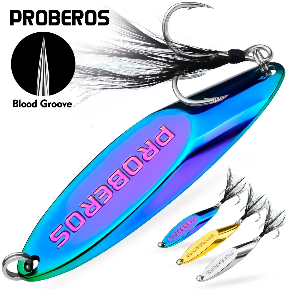 

PROBEROS 1pc Laser VIB Sink Spoon Fishing Lure 3-60g Artificial Hard Bait with Hook Bevel Sequins for Saltwater Freshwater Pesca