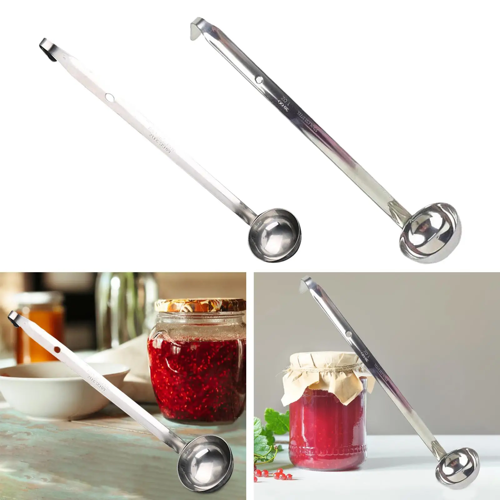 Measuring Ladle Stainless Steel Ladle Kitchen Utensil Soup Ladle Vertical Ladle for Portioning Soups Sauce Stirring Bar Cafe