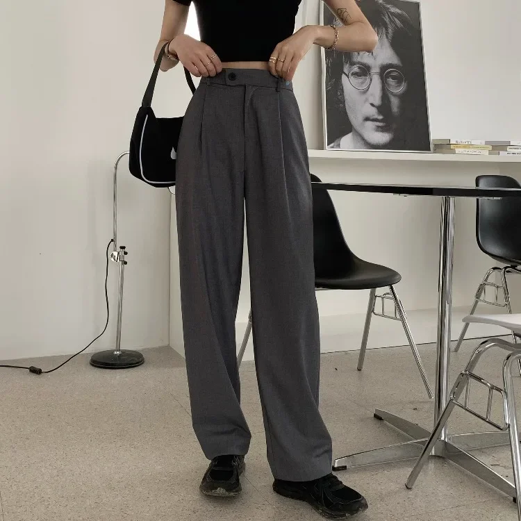 

2023 Autumn New Korean Ins Drop Feeling Straight Leisure Suit Pants Women's High Waist Loose Wide Leg Mop Pants Full Length