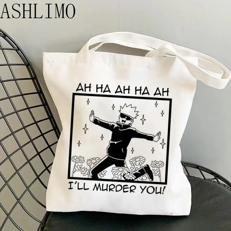 Women Bags Shopping Bag Japan Anime Jujutsu Kaisen Canvas Large Shopper Bag Reusable Tote Bag Aesthetics Handbags Shoulder Bag