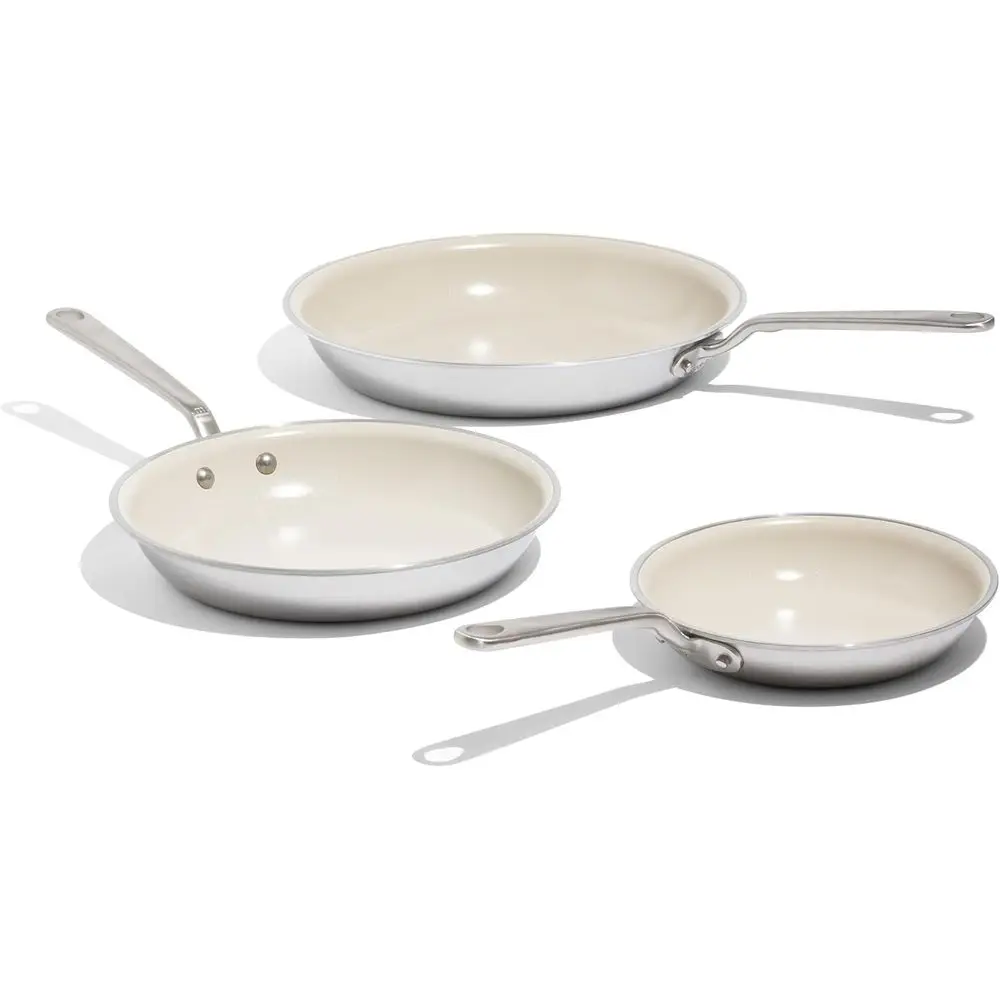 

3-Piece Non-Stick Frying Pan Set with 8, 10, 12 Sizes - 5-Ply Stainless Steel Clad, Cool-Touch Handles - Professional Quality Co