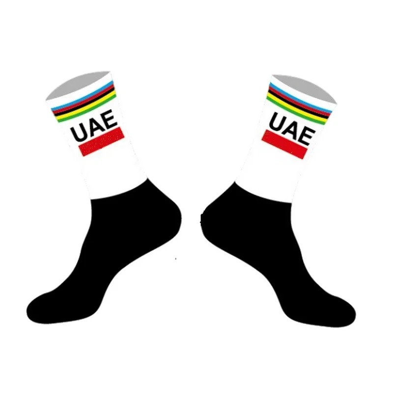 LASER CUT ONE PAIR 2025 UAE TEAM World Champion Cycling Socks Antislip Bike Racing MITI Breathable FOR Men and Women