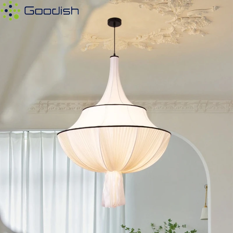 French Retro Pendant Light Wabi-Sabi Cloth Hanging Lamp Art Home Decoration LED Chandeliers for Hotel Lobby Living Bedroom Loft view 5