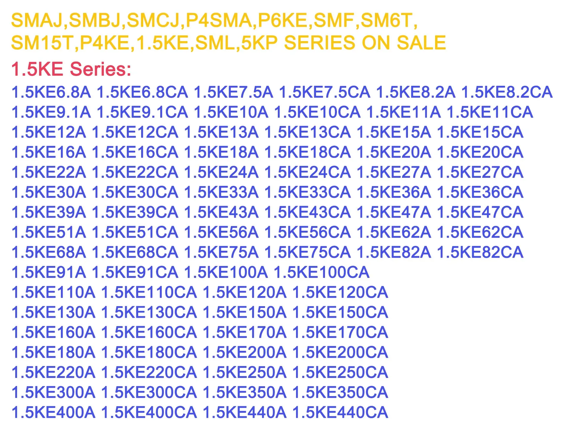 LOCN 1000PCS DO-201AD DO-27 1.5KE 1.5KE160A 1.5KE160CA 1.5KE170A 1.5KE170CA 1.5KE180A 1.5KE180CA DIP TVS DIODES High quality