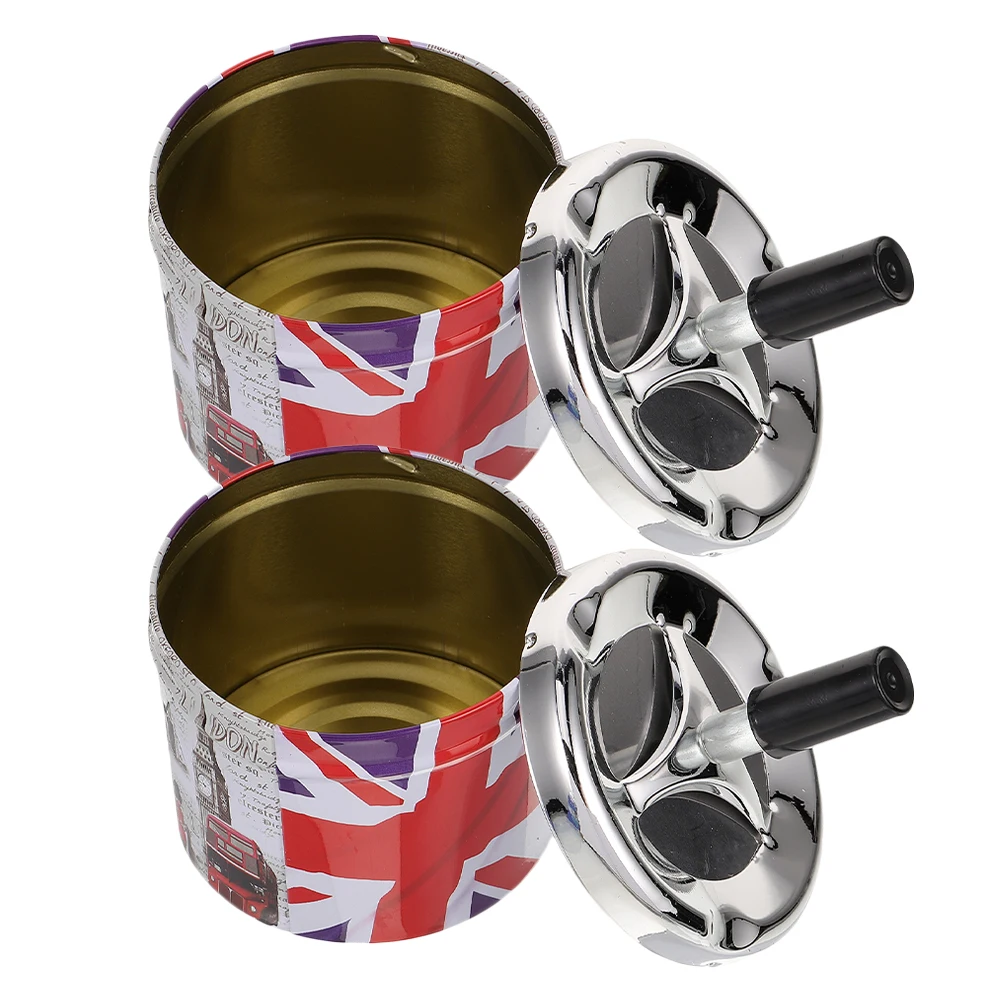 

2pcs Automatic Smoke-extinguishing Ashtray Stainless Steel Rotating Lid Bathroom Ashtrays Home Decor Travel Keepsake Patios
