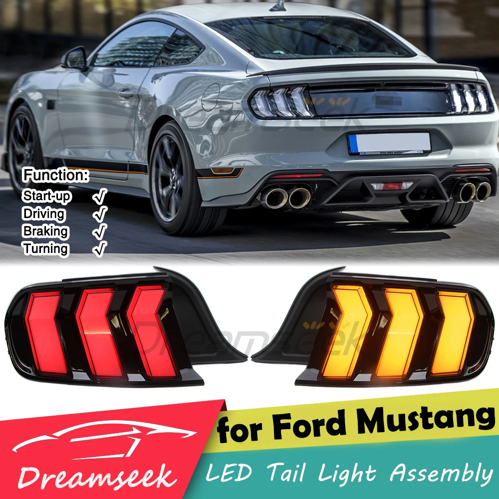 LED Rear Tail Light Assembly for Ford Mustang S550 2015-23 Brake Turn Signal Light Fog Lamp Dynamic Blinker Taillight Smoke Lens