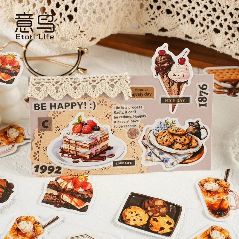 30pcs/pack Paper Stickers Dessert Family Bread Pudding Cake Icecream Theme Scrapbooking Journaling Decorative Collages