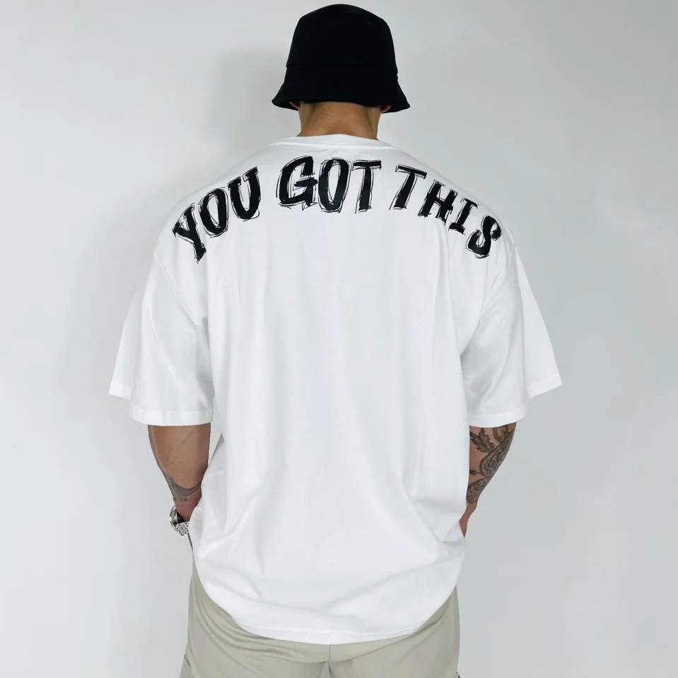 

Summer New Large Sports T-shirt Trendy Street Leisure Slippery Shoulder Loose Sports Running Gym Training Large Short Sleeves