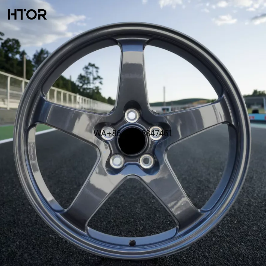 

HTOR GT Racing Wheels Matte Gunmetal Grey with Machine Lip Deep Lip Alloy Rims 5 Spoke Wheels 4X100 5X100 5X114.3 New