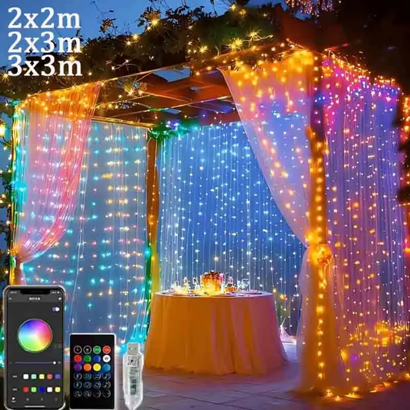 Smart RGBIC Curtain Light Color-Changing Wall Lights App Remote Control String Plug in for Indoor Outdoor Decor Wedding Parties
