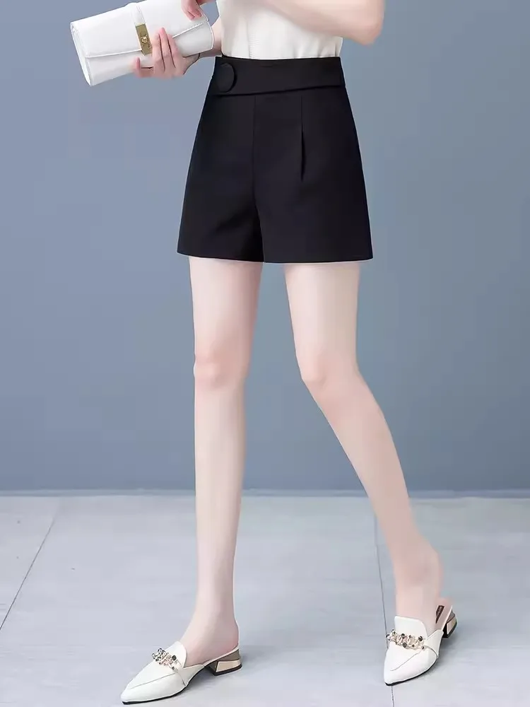 High Waist Suit Short Pants Casual Thin Women's Outerwear Loose Wide Leg A-Line Pants Summer Fashion plus Size Cotton Blend