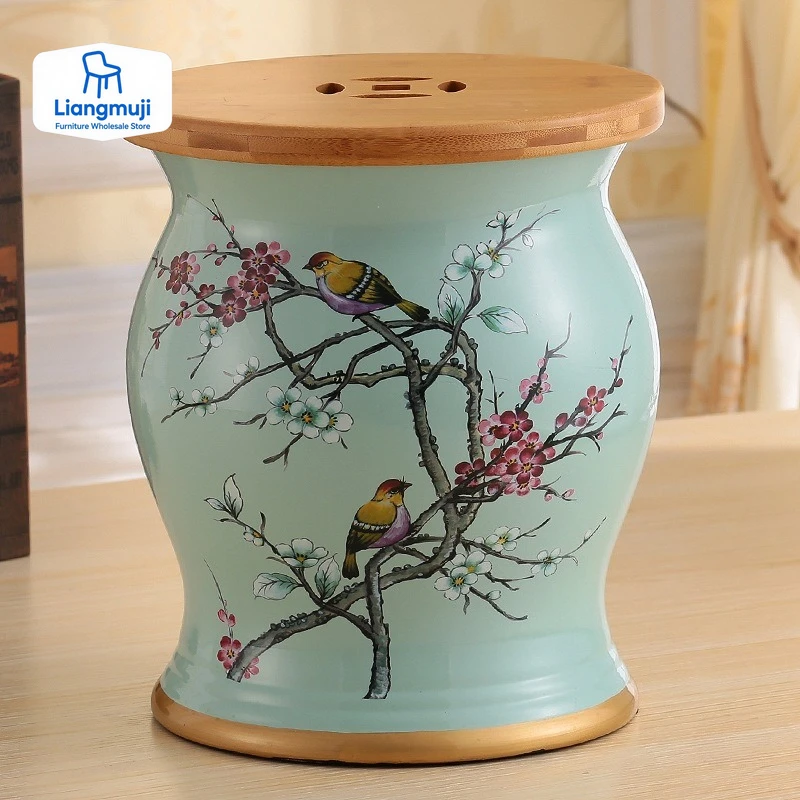 

Ceramic Drum Stool American Dressing Stool Shoe Changing Home Decoration Ornament Storage Pouf Sitting Door Bedroom Furniture