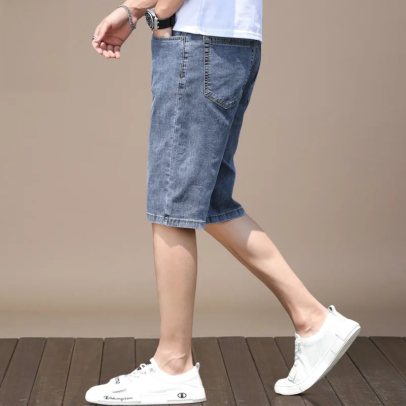 

Men's 5-Point Jeans Summer New Trend Straight Loose Middle Pants Cotton Polyester Blend Wear Resistant Water Waed