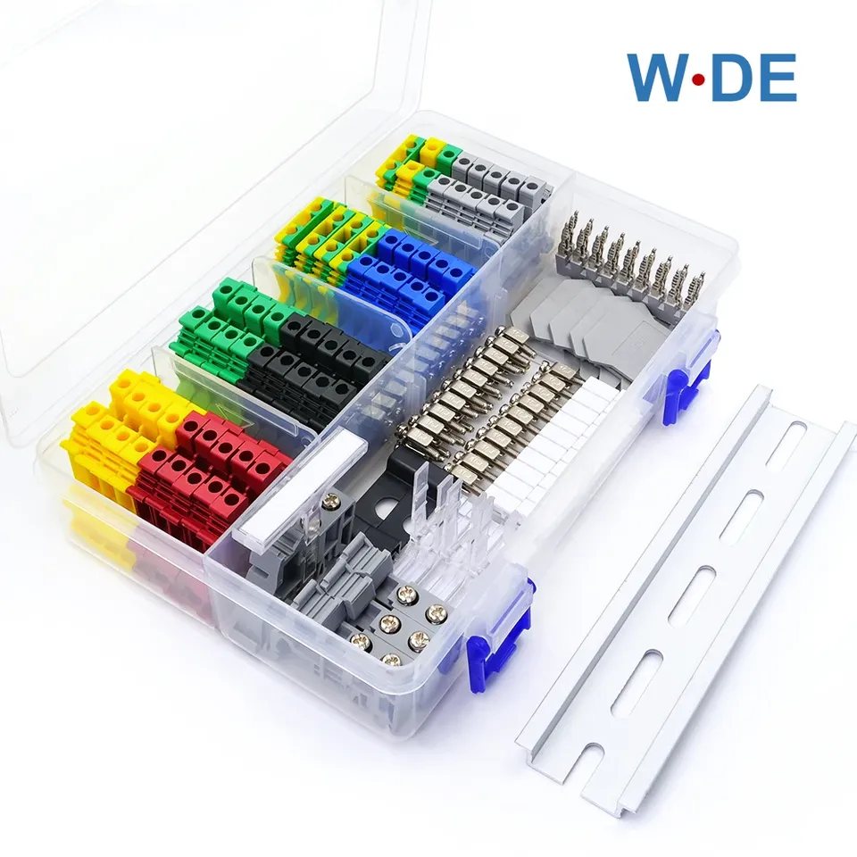  UK2.5B 12AWG Screw Clamp End Cover Stop Insertion Jumper Bridge Marker Strip Assembly Set Combined Din Rail Terminal Block Kit 