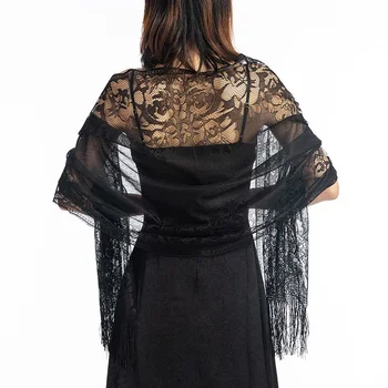 Mode Dames Kant Sheer Kwasten Avondjurk Sjaal Holle Bruids Bruidsmeisje Bolero's Wraps Mesh Bruiloft Capes Party Sjaals