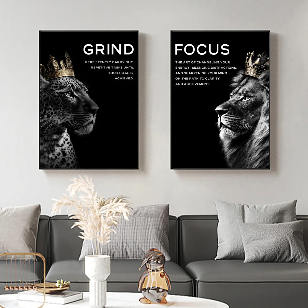 

Black White Motivational Slogan Posters Leopard And Lion King Inspiring Canvas Art Prints Animal Wall Painting For Living Room