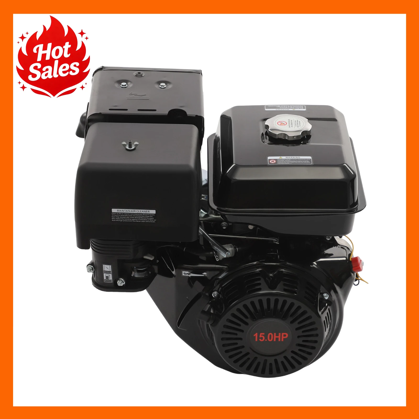 Gas Powered Engine Electric Go Kart Motorcycle Engine 15hp Black Gasoline Engine Aluminum Iron Spray Paint Anti Shock Scratch Resistant 1.72 Gal Fuel Tank Precision Carburetor ≤374g/kWh Forced Air Cooling Heat Dissipation