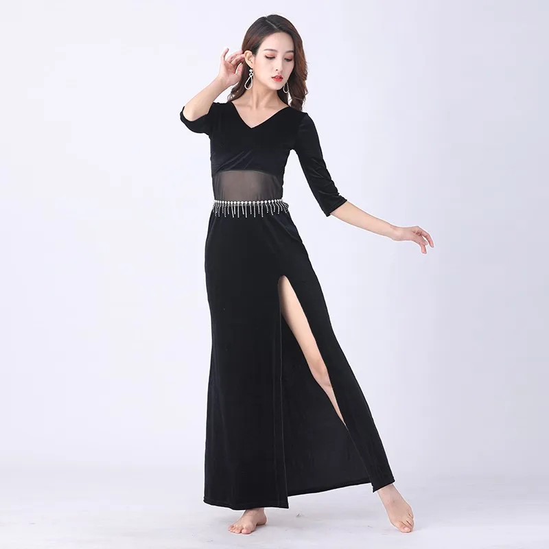 Belly Dance Plush Warmth Dresses Stage Costume Sexy Women Practice Clothes Spring Autumn Long Dresses Show Dance Wear Outfit