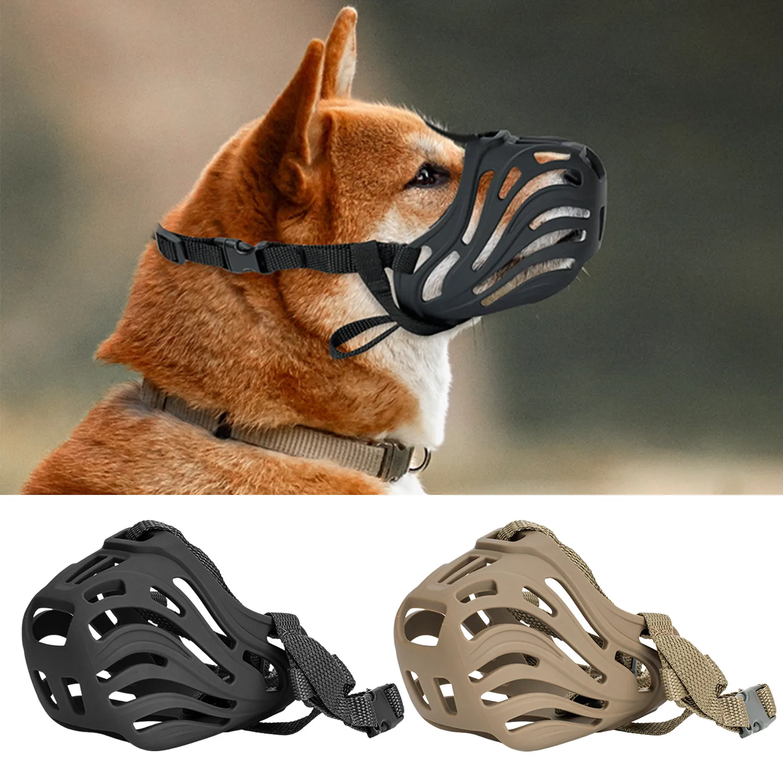 Adjustable Dog Muzzle Soft Silicone Breathable Mesh Strong Basket Small&Large Dog Mouth Muzzles Pet Training Accessories