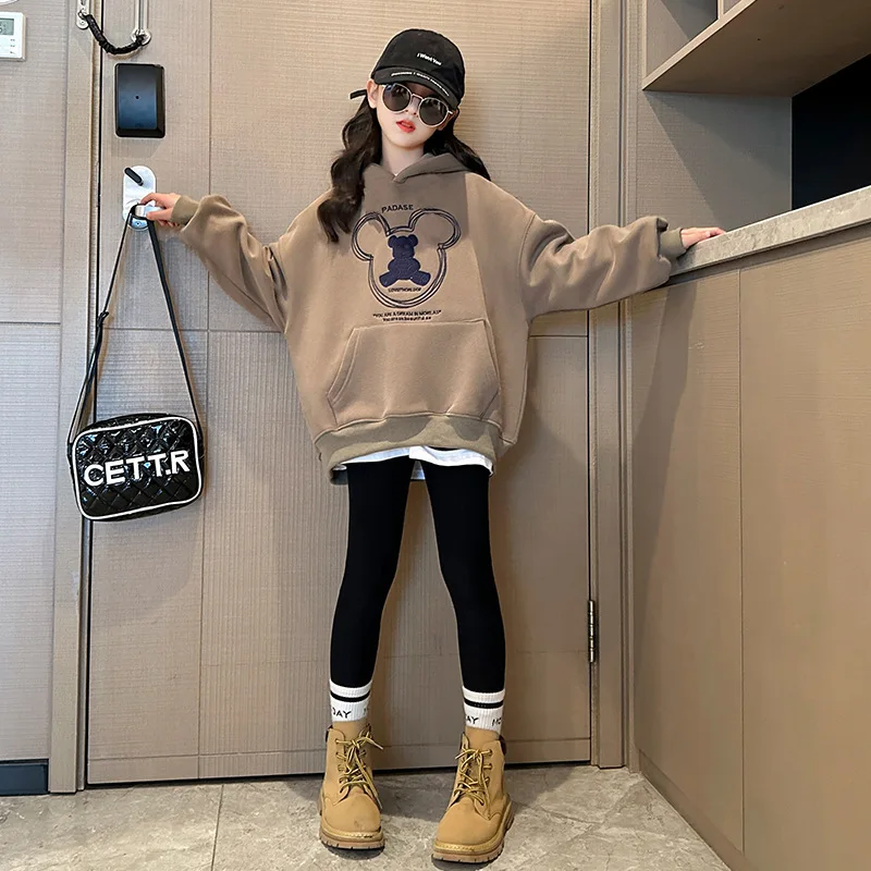 

Mickey print Hoodie Trendy dressing girls clothes autumn winter sweatshirt bear t-shirt hooded teens children set 8-12 years