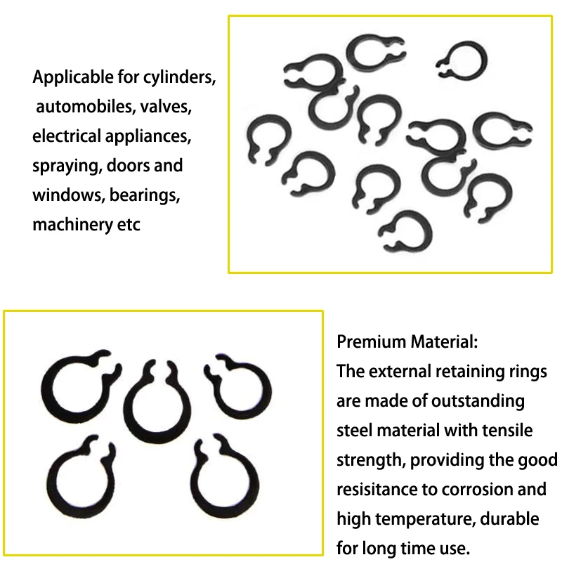 25pcs M3-M9  Circlip Set External Retaining E-type clip Lock Snap Retaining Ring Assortment Set holes Shaft Collar Washer