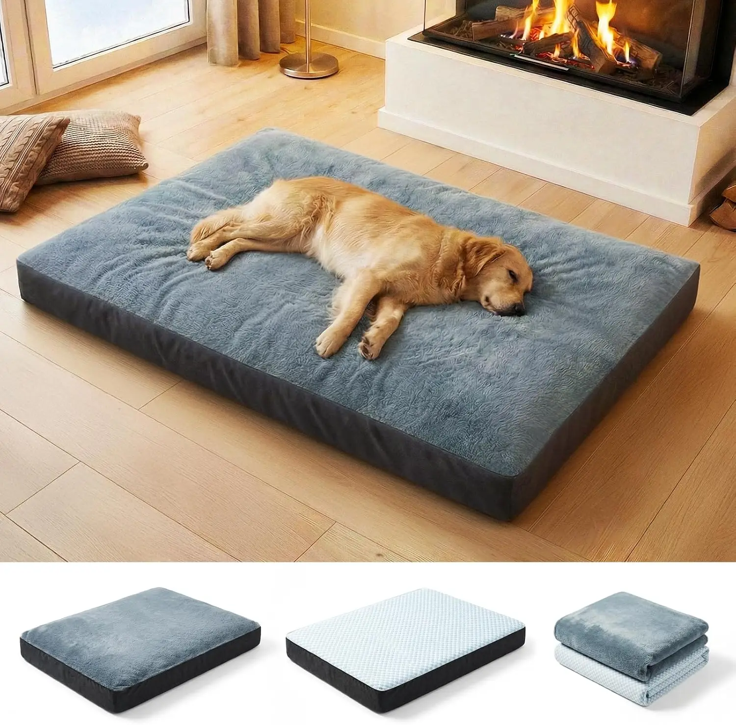 

Очень большая лежанка для собак в клетку, охлаждающий коврик с водонепроницаемыми съемными моющимися чехлами, 41x27 дюймов