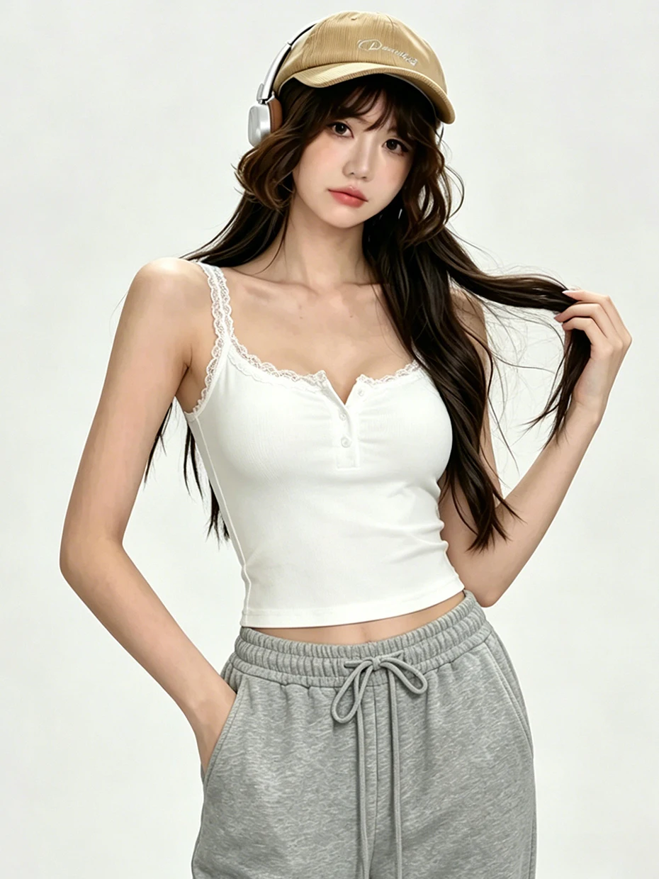 Sexy Lace Crop Top Women's Outerwear with Chest Pad Summer Beautiful Back Bra Integrated Base Absolutely Beautiful Lace Shirt